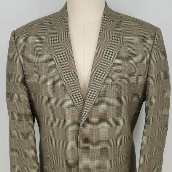 M Sport Coat Mens 42R Beige Black Silk Windowpane Plaid Jacket Lined Career - Picture 8 of 16